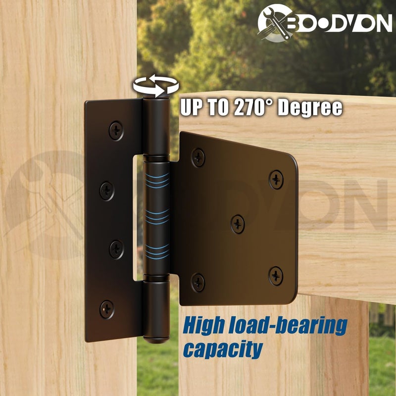 BOODVON 3.5 Inch Heavy Duty Gate Hinges, Extra Thick Black Shed Barn Door Hinges for Wooden Fences, Yard Gate, Vinyl Fence Gate, Garage, Gate Door Hinges for Indoor Outdoor(6 Pack) - Image 4